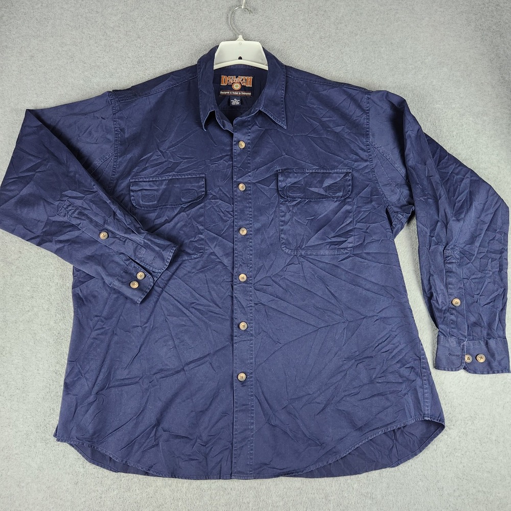 Duluth Trading Co Shirt Mens XL Blue Cotton Long Sleeve Button Up Workwear